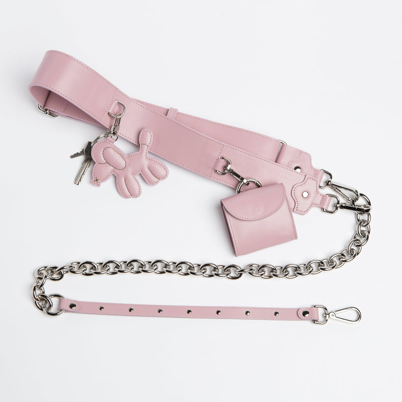 tracolla porta cane con guinzaglio in pelle rosa - Baurdelle