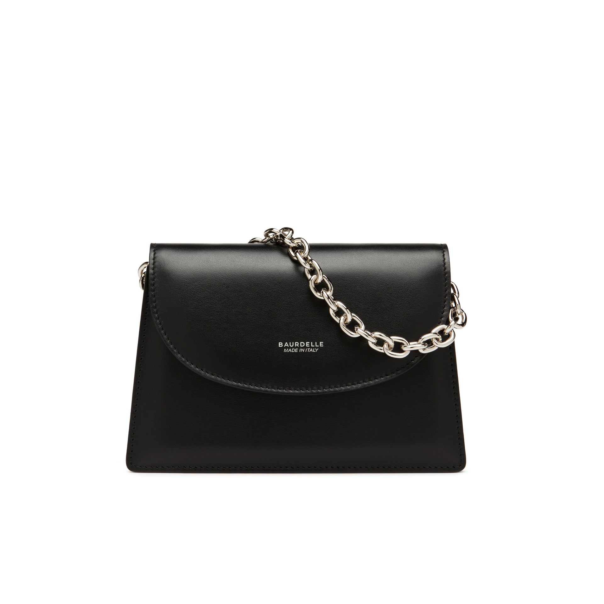 borsa in pelle nera con catena nickel