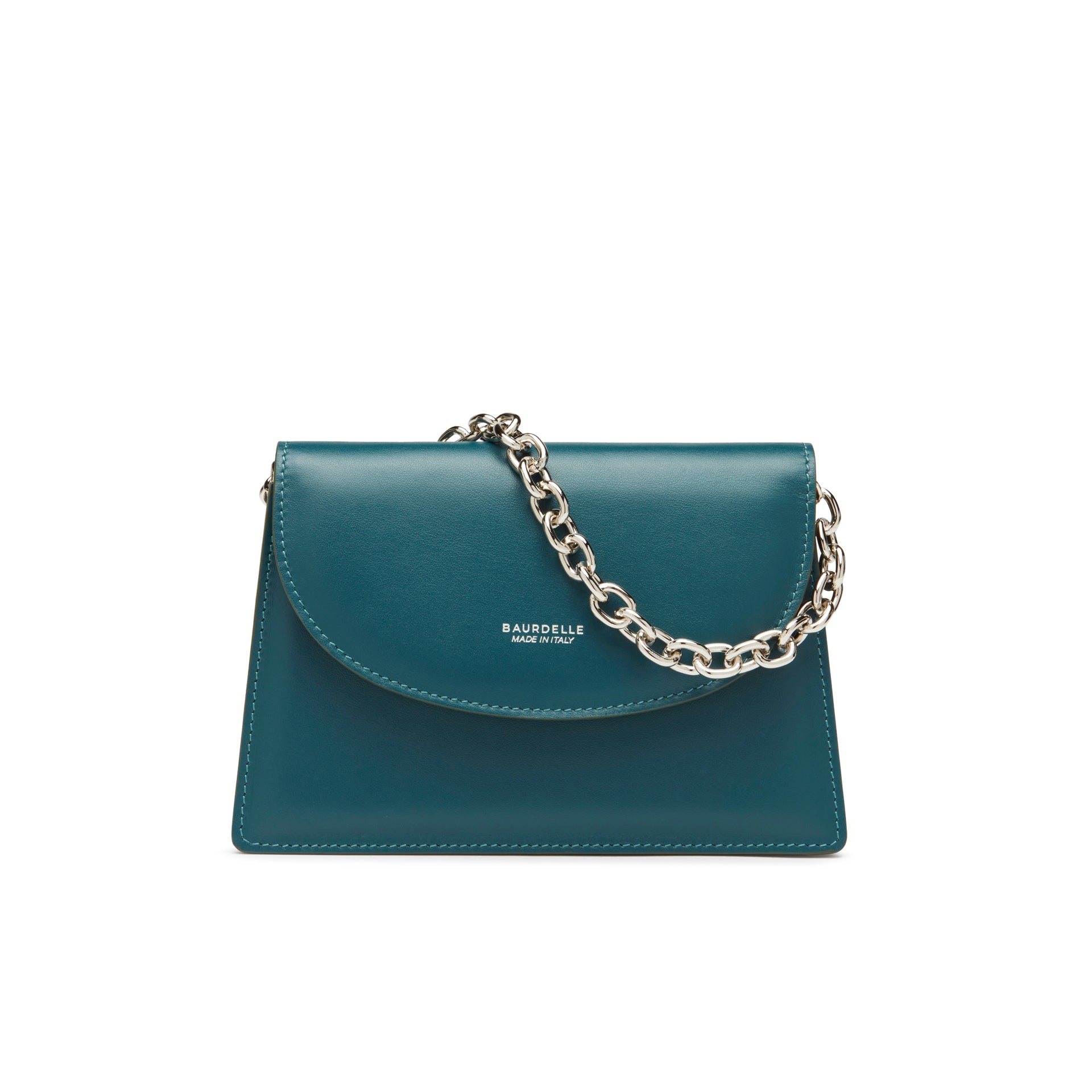 borsa in pelle ottanio con catena nickel