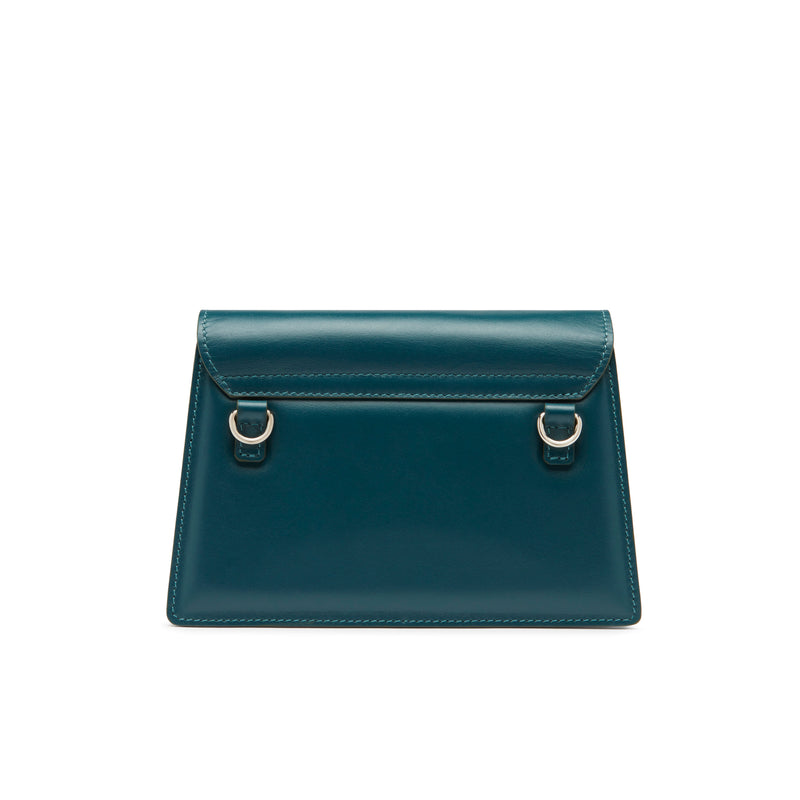 retro borsa in pelle ottanio con catena nickel