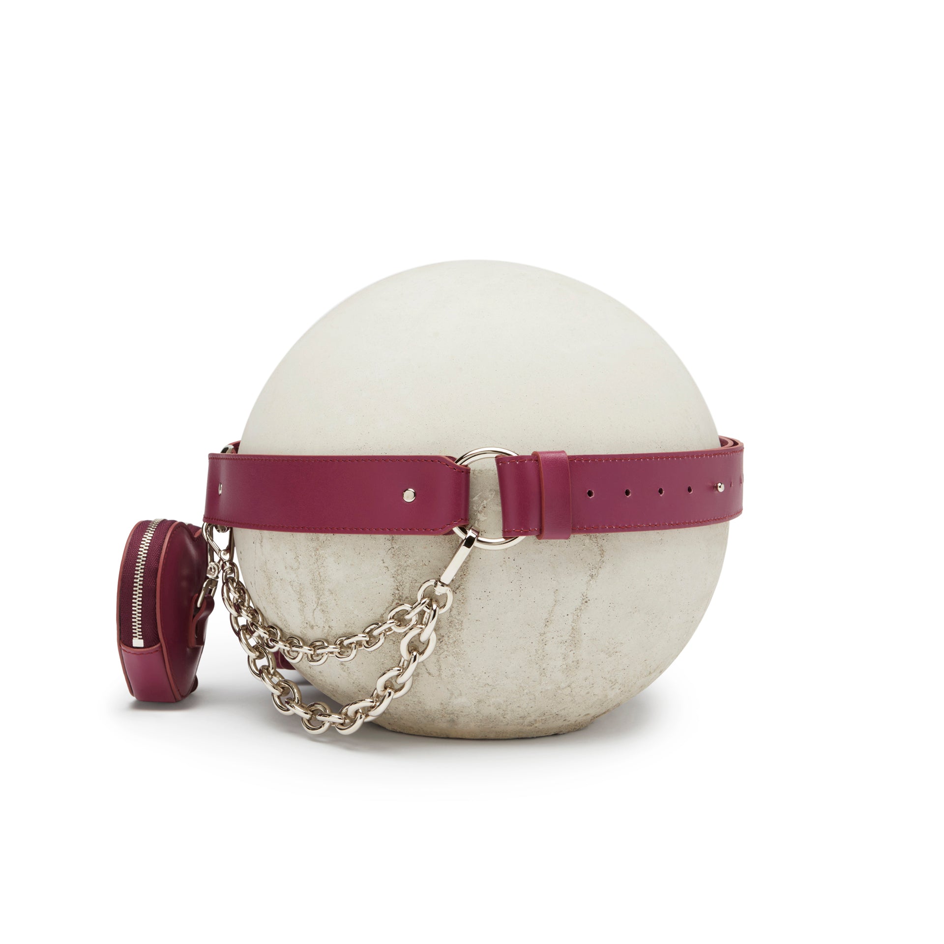retro Cintura multi pouch in pelle vinaccia con borsetta, borsellino a forma di cuore e catene nickel