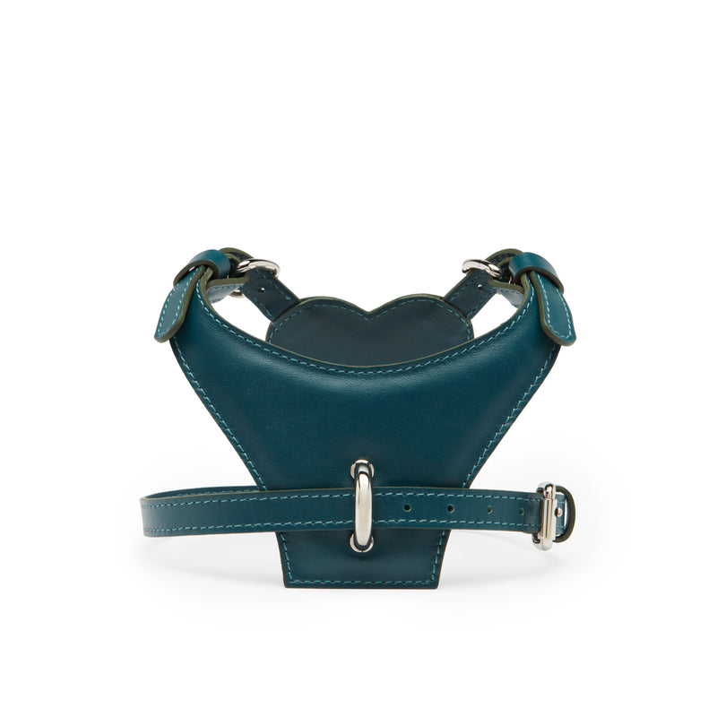 retro pettorina in pelle ottanio a forma di cuore