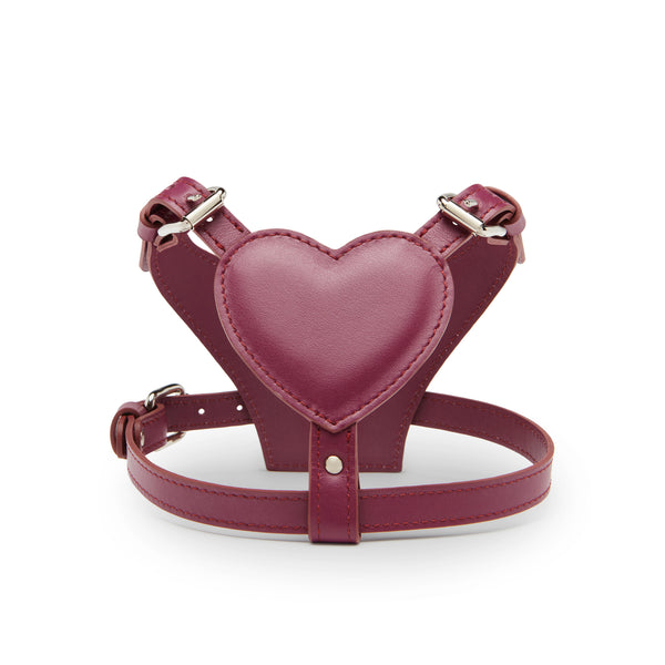 pettorina a forma di cuore in pelle color vinaccia con metalli nickel