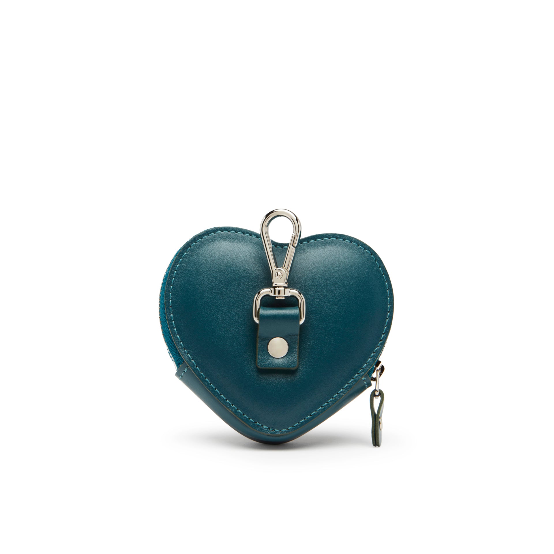 borsellino in pelle ottanio a forma di cuore con moschettone nickel
