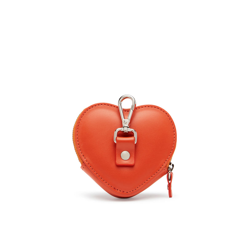 retro borsellino a forma di cuore in pelle arancio e moschettone nickel